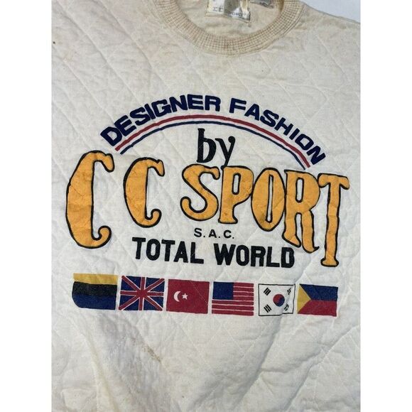 VINTAGE Designer Fashion By CC Sport Total World Sweatshirt Men Medium 80s 90s - Picture 2 of 10